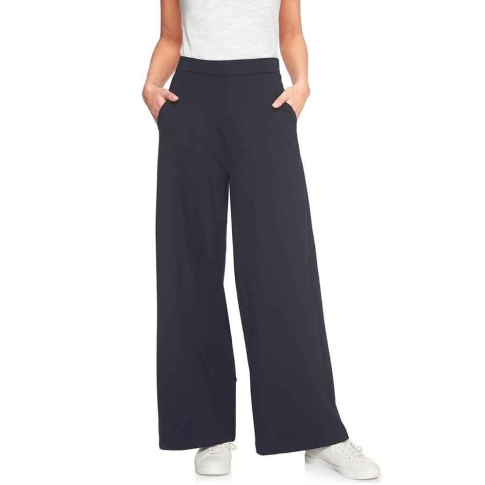 Banana Republic Wide Leg Ponte Pant High Rise Elastic Waist Cropped Ankle Black